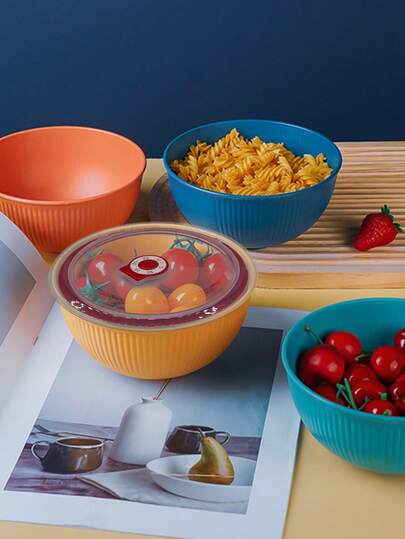 2pcs High Quality Thick 15CM Diameter Bowls With Lids, Airtight Leak-Proof Food Storage Containers, Reusable Plastic Meal Prep Bowls (With Secure Lids) - Stackable, Material, Shockproof And Airtight, Microwave , Suitable For Storing Fruits, Leftovers And Meal Prep, Ideal For Office Workers