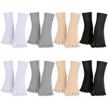 Bencailor 8 Pair Women Toe Sock Thin Breathable Five Toe Finger Separator Sock Crew Ankle For Athletic Summer Run Spring - Black - 查看 1