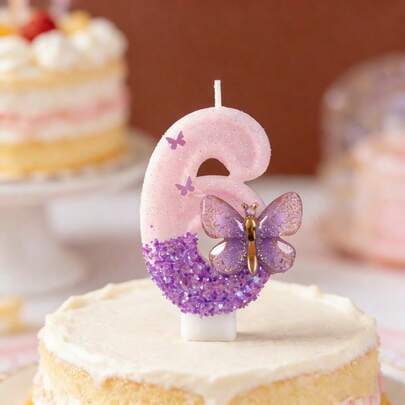 1pc Cute Butterfly Number Birthday Candle 0-9, Handmade For Party Cake Decoration, Suitable For Boy/Girl Birthday, Gender Reveal, Party, Wedding, Graduation, Anniversary Celebration