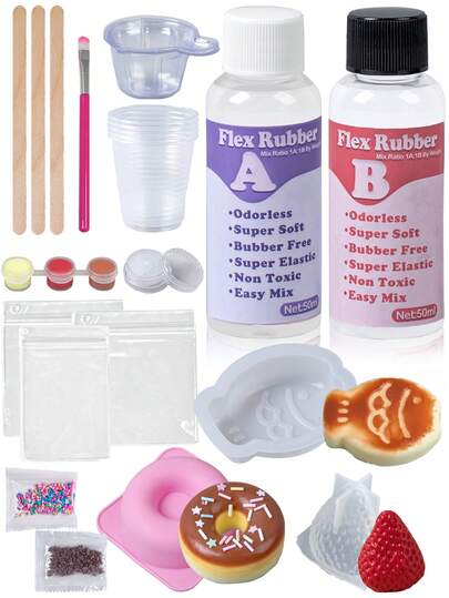 1:1 AB Liquid Silicone DIY Squishies Kit, Includes 3 Molds To Make Your Own Soft & Cute Items, Ideal Gift For Birthday, Holiday, Party Favors, DIY Crafters