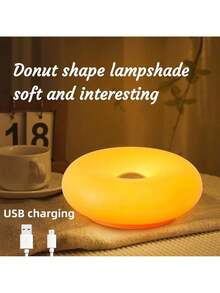 Modern Design Donut Table Lamp, LED Bedside Desk Lamp With Durable Shade, Rotomolded Small 3-Color Dimmable Nightstand Lamps (Not Glass) (Orange) Dimmable Usb - trái cam - Xem 2