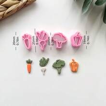 1/4Pcs Playful Vegetable Polymer Clay Cutters – Pastel Pink Mini Carrot & Broccoli Shapes, Boho Chic Craft Tools For DIY Earrings, Jewelry Charms & Food Lover Gifts - Pink - View 4
