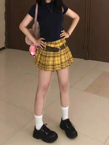 Women Skirts - Yellow Plaid Skirt - View 7