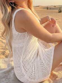 Nuevo vestido de verano para mujer con diseño personalizado y de capas, vestido deslizante con dobladillo de flecos calados - Blanco - Ver 3