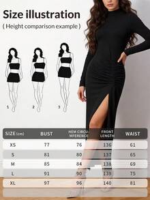 EARO 女士时尚性感高开衩紧身连衣裙，美式休闲日常弹力腰修身显瘦高腰A字连衣裙黑色春季款 - 黑色 - 查看 9