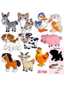 10pcs 2D Cartoon Cute Farm Animal Refrigerator Magnets Set, Including Kitten, Puppy, Rabbit And More, Adorable And Fun, Suitable For Home, School, Party Decor, Gifts, DIY - one-size - View 5