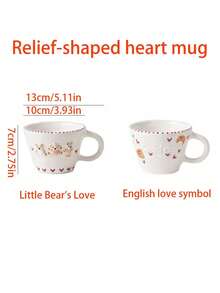1个压花心形小熊陶瓷杯，高品质早餐牛奶杯，精致马克杯，咖啡杯，办公室拿铁杯，日常果汁杯，奢华茶杯，适合作为礼物送给朋友、亲戚和情侣，生日礼物，节日礼物 - 彩色 - 查看 8