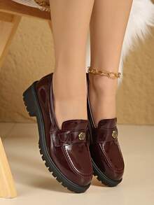 强烈推荐！超级舒适！学院风厚底蝴蝶结乐福鞋，英伦小皮鞋，JK女鞋 - 酒紅色 - 查看 2