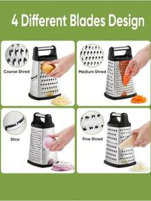 Multifunctional 4-Sided Stainless Steel Grater For Vegetables, Cheese, Ginger, Potatoes, Kitchen Utensils - Multicolor - View 3