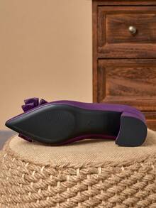 MonaNise Giày cao gót mũi nhọn, gót vuông, trang trí hình bướm, kiểu dáng thanh lịch, phù hợp cho công sở. - Màu tím - Xem 8