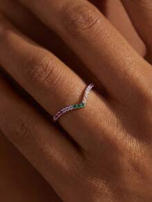 1pc 925 Sterling Silver Shallow V-Shaped Diamond Ring, Suitable For Daily Wear And Party, Vintage High-End Style, Jewelry Gift - Silver - View 4