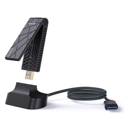 Wi-Fi 7 BE6500 三频 USB 3.0 无线网卡，适用于台式电脑 | 最高速度 6452Mbps | 支持 6GHz、5GHz、2.4GHz 频段 | 全向天线 | 兼容 Windows 10/11（64 位）