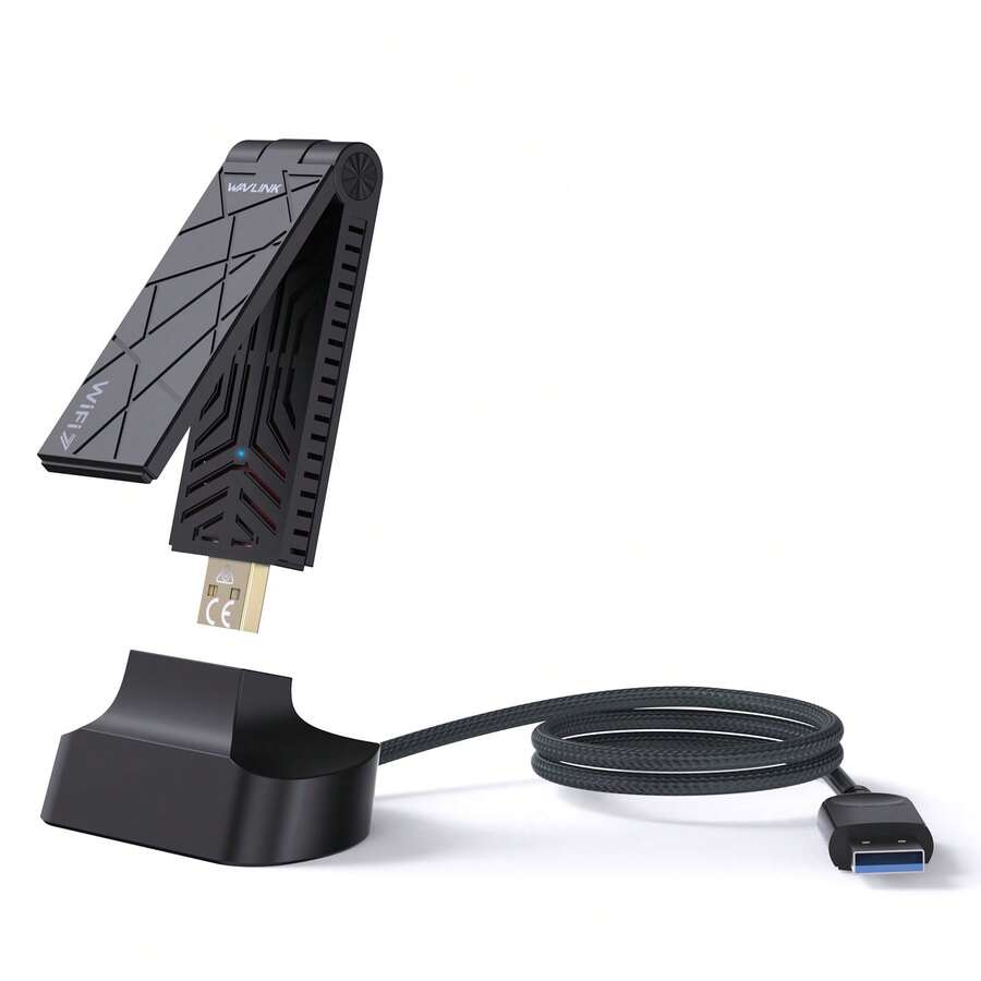 Wi-Fi 7 BE6500 三频 USB 3.0 无线网卡，适用于台式电脑 | 最高速度 6452Mbps | 支持 6GHz、5GHz、2.4GHz 频段 | 全向天线 | 兼容 Windows 10/11（64 位） - 黑色 - 查看 1