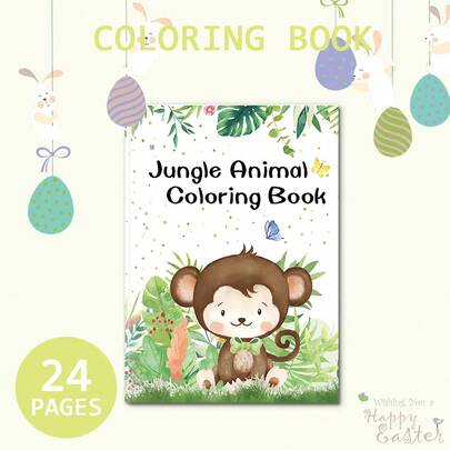 GDTME Jungle Animal Series: 1 Adult Coloring Book, 24 Thick Pages, Includes More Jungle Animal Line Drawings Such As Deer, Parrots, Squirrels, With Floral And Vines Designs