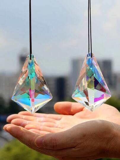 2pcs Crystal Suncatchers, Geometric Faceted Teardrop Hanging Suncatchers, Rainbow Makers, For Window, Balcony, Kitchen And Garden Decor, Elegant Crystal Suncatchers, Yard, Door, Christmas Tree Ornaments, Iridescent White Crystal