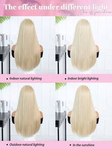 26 Inch Golden Long Straight Wig With Bangs, Synthetic Woven Natural Layered Hair, Suitable For Women's Daily Wear, Parties, Dates And Cosplay - Gold - View 7