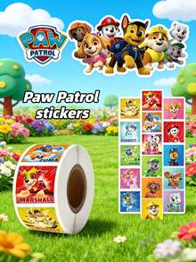 300pcs/Roll Paw Patrol Sticker Roll, Featuring Rubble, Chase, Rocky, Zuma, Skye, Everest, Tracker, Tuck, Ella, Rex, WildCat, Liberty Characters, Cute Cartoon DIY Decorative Stickers Suitable For Phone Cases, Laptops, Notebooks, Guitars, Cups, Stationery, Waterproof Stickers - Random - View 2
