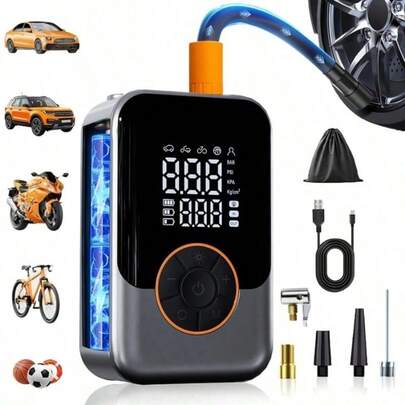 Tire Inflator Portable Air Compressor, Portable Air Pump With Digital Pressure Gauge, LED Light And Multiple Air Nozzles, Suitable For Cars, Motorcycles, Bicycles And Other Inflatable Equipment1500mAh7.4V
