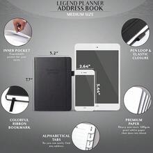 Legend Planner Address Book With Alphabetical Tabs –Telephone Contacts Book For Phone NFUmbersss, Addresses, Passwords, Medium (Black) - 黑色的 - 查看 3