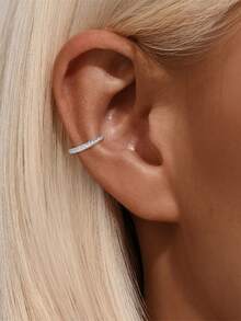 925纯银耳夹耳环，女士无耳洞款，18K镀金耳夹，无耳洞耳廓夹式耳环，轻盈舒适 - 銀色 - 查看 1