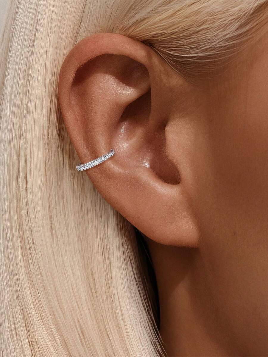 925纯银耳夹耳环，女士无耳洞款，18K镀金耳夹，无耳洞耳廓夹式耳环，轻盈舒适 - 銀色 - 查看 1