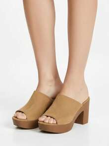 Women Wood Grain Platform Slippers Wedges, Open Toe Casual Slide Sandals, Fashionable Mule Heeled Shoes - Unta - View 2