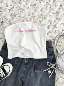 Y2K露脐上衣，女士无袖衬衫 - 米白色 - 查看 4