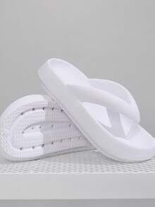 New Arrival Summer New Style Solid Color Textured Flip Flop Sandals, Comfortable & Breathable Non-Slip & Lightweight, One-Piece Molding Soft & Durable Shoes, Multi-Colors Optional, Home/Outdoor/Beach Universal Use Men Sandals & Women Sandals - 白色 - 查看 3