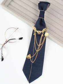 1件套时尚个性休闲领带和领结套装，心形翅膀装饰链条连接，适合正式场合、制服、西装、日常穿着 - 領帶4 - 查看 9