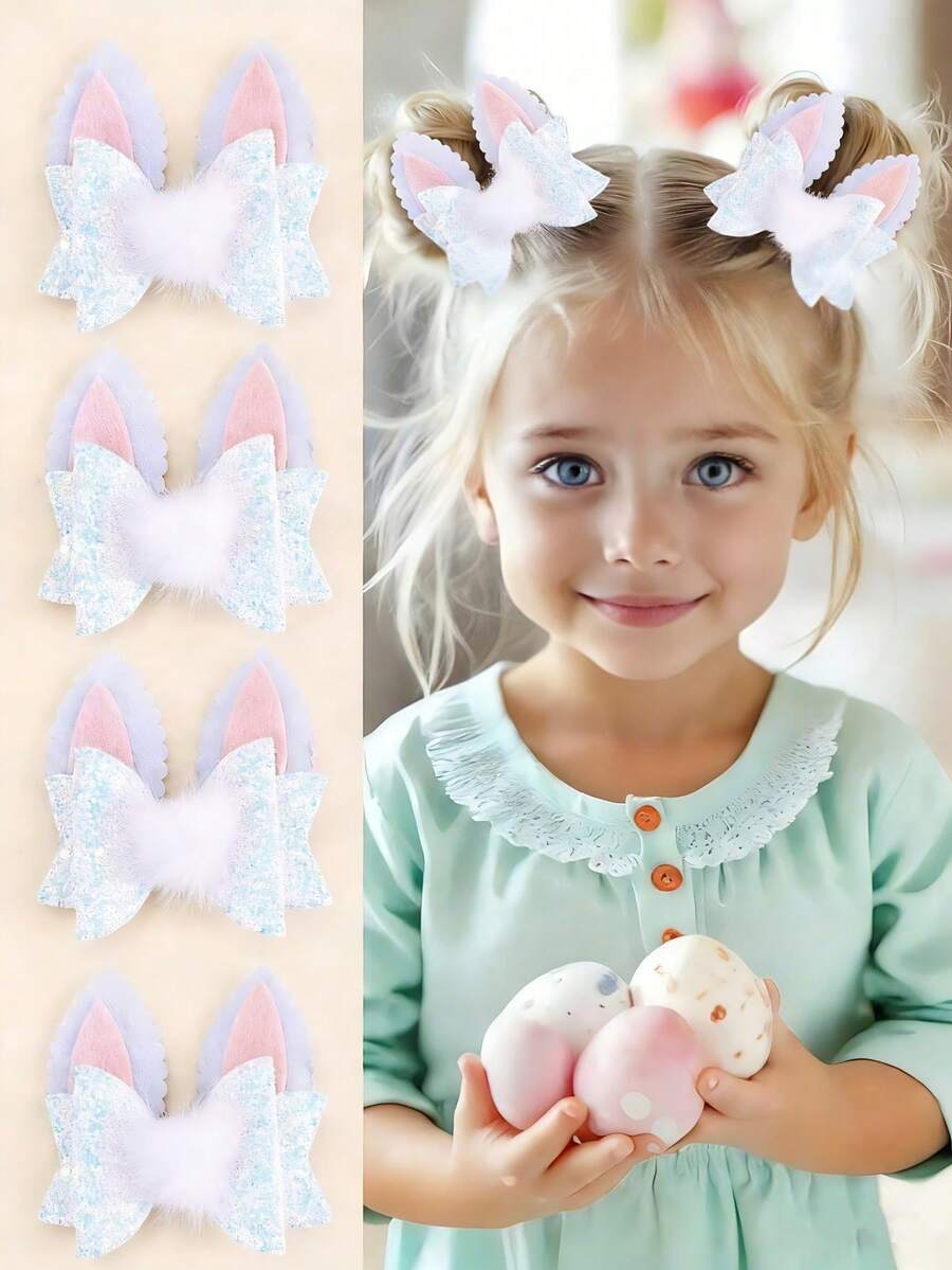 2pcs/Pack Cute Spring Easter Bunny Hair Clips & Accessories - Multicolor - View 1