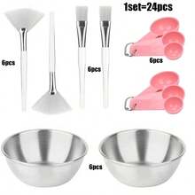 2/4/8/16/24件套面膜搅拌碗套装 - 美容用品，DIY面膜搅拌工具，面膜涂抹刷套装，2个玫瑰金面膜碗，2个扇形面膜刷，2个扁平面膜刷，2个量勺，可选金色、玫瑰金和原木色 - 彩色 - 查看 13