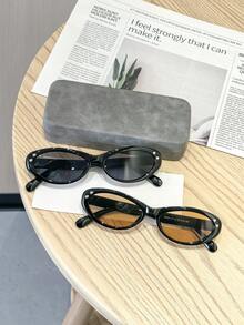 2PCS Women's Retro Casual Basic Oval Lightweight Polycarbonate Frame Fashion Glasses For Everyday Outfit Pairings With Glasses Box - Multicolor - View 6