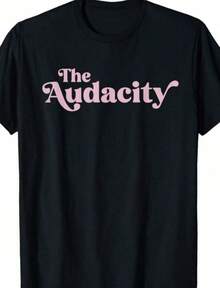The Audacity Print Black T-Shirt For Women Casual Round Neck Short Sleeve Regular Length Knitted Fabric Summer Top - màu đen - Xem 1
