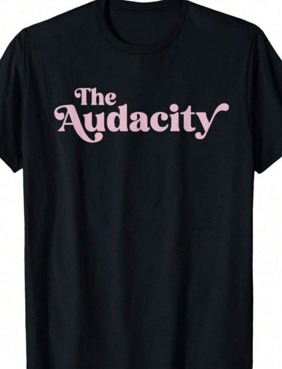 The Audacity Print Black T-Shirt For Women Casual Round Neck Short Sleeve Regular Length Knitted Fabric Summer Top - màu đen - Xem 1
