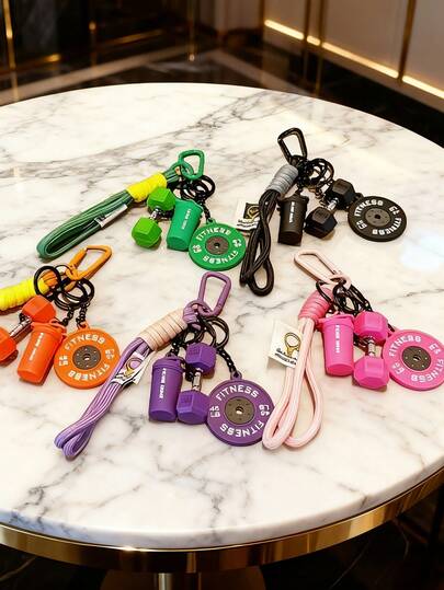 1 件装运动健身钥匙扣套装 | 手工橡胶哑铃和壶铃吊坠，配绳子，男女通用，是健身爱好者的理想之选，也是馈赠佳品