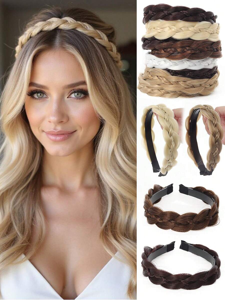 Fishbone Braid Hairband Women Fake Hair Headband One Piece Braided Hair Clip Head Wrap Hair Accessories - Multicolor - View 1