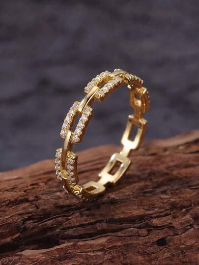 1pc Elegant Cubic Zirconia 925 Sterling Silver Chain Ring, Minimalist Chic Women's Ring, Suitable As Gift For Occasions Like Dates, Birthdays