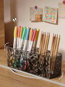 四格透明亚克力波浪形笔筒 | 适用于桌面收纳马克笔、铅笔、彩色铅笔 | 轻巧便携，是办公室、学校和家庭使用的理想之选 - 多色 - 查看 7