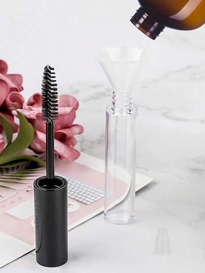 0.34oz Empty Mascara Tube With Eyelash Wand Set - Premium Eyelash Cream Container With Mini Funnels And Leak Stoppers, Abs Plastic, Perfect For All Skin Types, Mascara Wand Se,Black And White Plastic Refillable Container, Suitable For Home And Travel, Portable And Reusable, Portable Cosmetics, Fashionable Design, Plastic Mascara Tube, Travel Makeup, Reusable Makeup ﻿ ﻿