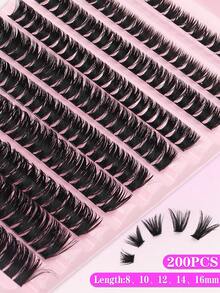 8-16mm Curl D DIY 200pcs Cluster Eye Lashes, 80D Extensions Fluffy Volumized Individual False Eyelashes, Faux Mink Lashes, Resuable - D - View 2