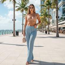 Women's Beach Cover-Up Pants With Cutouts, Summer Fashion, Ideal For Layering Over A Bikini, Swimsuit, Beach, Pool, Risorte - 淺藍色 - 查看 6