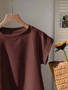 2026 SUMMER TopComfortcana Women's Casual Coffee Brown Round Neck Short Sleeve T-Shirt, SummerLoose And Comfortableshirt - 黃色 - 查看 10