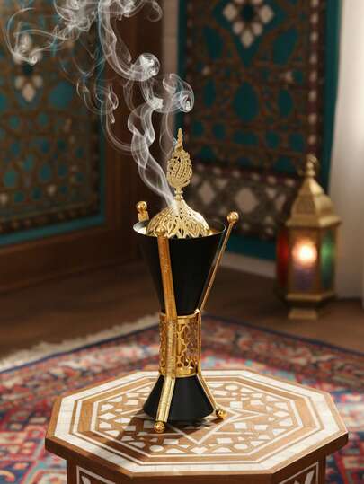 1 Pc/1Set Metal Incense Burner/Incense Holder/Bakhoor Burner, Vintage Framed Metal Incense Burner For Meditation Spaces, Relaxation Nooks, Dining Table Coffee Table Living Room Desktop Decor, Luxury Tableware Pairing, Cozy Meditation Corner Styling, Spiritual Practice Calm Enhancement, Tranquil Reading Nook Creation