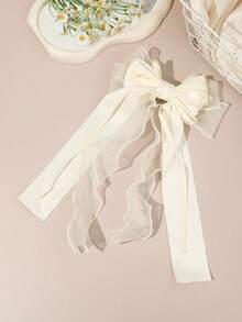 1pc Women's Lace Ribbon Big Bow Elastic Hair Clip, Suitable For Daily Wear - White - View 5