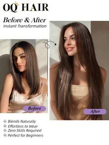 OQ 7pcs/Set 100% Virgin Silky Straight Human Hair Extensions, 14-22 Inches, #2 Light Brown, No Shedding, Simple, Quick, And Easy To Use, Suitable For Beginners - S2 - View 4