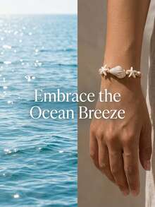 1pc Starfish & Seashell Beaded Bracelet, Suitable For Women's Daily And Beach Vacation Wear, Gift - White - View 3