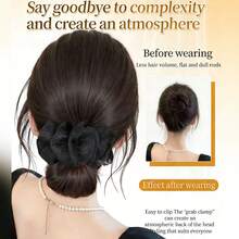 1 pieza Clip para moño de mujer con cabello sintético, lazo con volantes y textura esponjosa, realzador de moño multifuncional adecuado para uso diario y ocasiones especiales - Multicolor - Ver 3