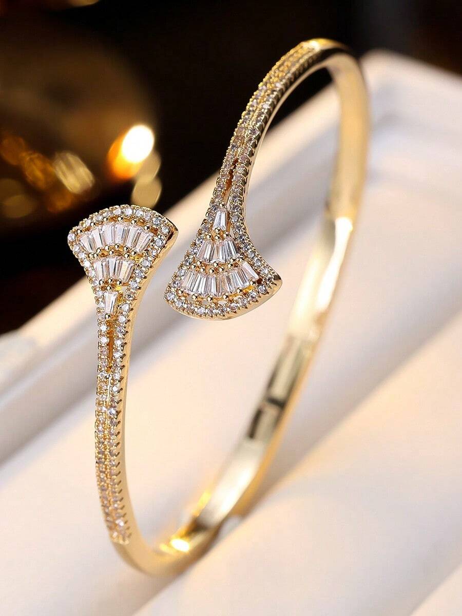 1 chiếc vòng tay dạng quạt hở, thanh lịch, đa năng, thích hợp để đeo hàng ngày. - vòng đeo tay - Xem 1