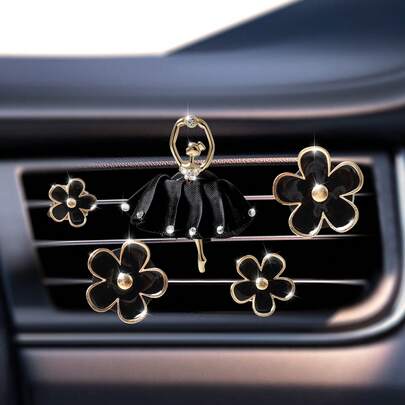 5 piezas Clip decorativo con diseño de ángel bailarina, flor y cristales brillantes para salida de aire del coche - Accesorios y decoración interior para ventilación