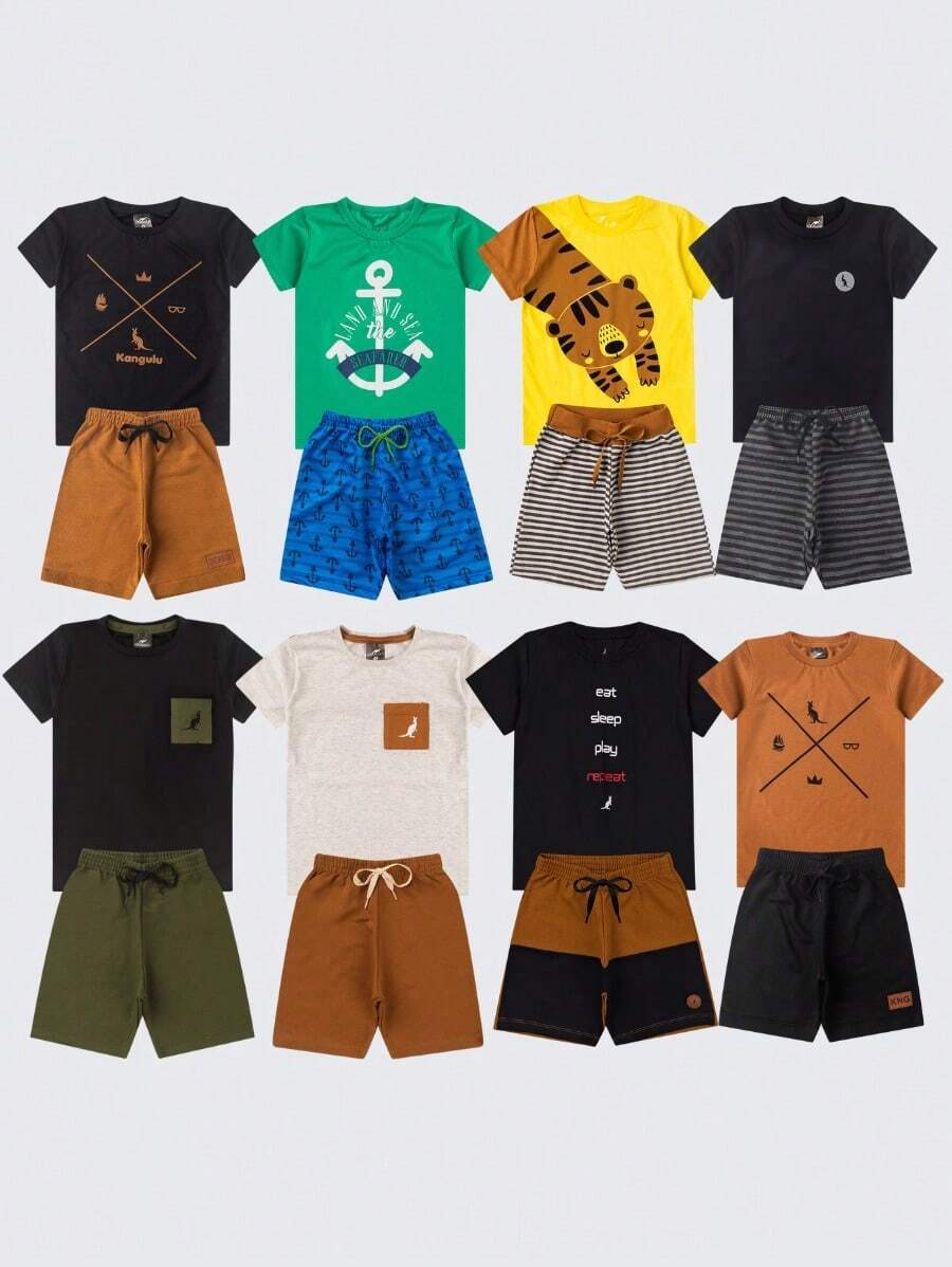Assorted 4-Piece Children's Summer Set For Boys, Sizes 1-14 - 2 T-Shirts + 2 Shorts - Nhiều màu - Xem 1